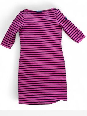 St. James Propriano UV Stripe Dress Women's US 6 Pink Black 3/4, Coastal French